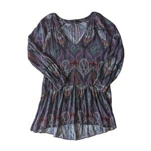 Sanctuary Long Sleeve Dress High Low Flowy Paisley  V Neck Size Small